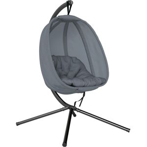 Outsunny Hanging Egg Chair, Folding Swing Hammock with Cushion and Stand for Indoor Outdoor, Patio Garden Furniture, Grey
