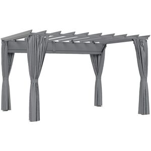 Outsunny 3.6 x 3(m) Outdoor Pergola Gazebo Retractable Canopy Garden Shelter Sun Shade Party with Curtains, Aluminum, Dark Grey