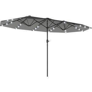 Outsunny 4.4m Double-Sided Sun Umbrella Garden Parasol Patio Sun Shade Outdoor with LED Solar Light , Dark Grey Aosom UK