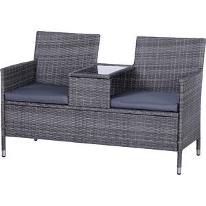 Outsunny Garden Rattan 2 Seater Companion Seat Wicker Love Seat Weave Partner Bench with Cushions Patio Outdoor Furniture - Grey Aosom UK Outsunny Garden Rattan 2 Seater Companion Seat Wicker Love Seat Weave Partner Bench with Cushions Patio Outdoor Furniture - Grey Aosom UK