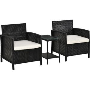 Outsunny Rattan Garden Furniture Outdoor 3 Pieces Patio Bistro Set Jack and Jill Seat Wicker Weave Conservatory Sofa Chair Table Set w/Cushion Black Outsunny Rattan Garden Furniture Outdoor 3 Pieces Patio Bistro Set Jack and Jill Seat Wicker Weave Conservatory Sofa Chair Table Set w/Cushion Black