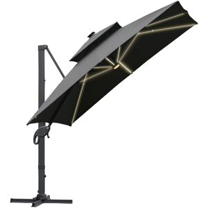 Outsunny 3 x 3(m) Cantilever Roma Parasol Garden Sun Umbrella Outdoor Patio with LED Solar Light Cross Base 360° Rotating for Backyard Dark Gray Outsunny 3 x 3(m) Cantilever Roma Parasol Garden Sun Umbrella Outdoor Patio with LED Solar Light Cross Base 360° Rotating for Backyard Dark Gray