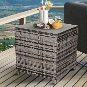 Outsunny Rattan Side Table Garden Furniture Patio Frame Tempered Glass New (Grey) Outsunny Rattan Side Table Garden Furniture Patio Frame Tempered Glass New (Grey)