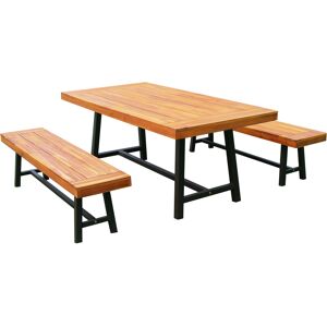 Outsunny Garden 3 Pieces Acacia Wood Picnic Table and 2 Benches Set Dining Trestle Beer Table Patio Outdoor Indoor Furniture Outsunny Garden 3 Pieces Acacia Wood Picnic Table and 2 Benches Set Dining Trestle Beer Table Patio Outdoor Indoor Furniture