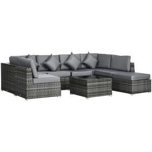 Outsunny 8 Pieces PE Rattan Corner Sofa Set Garden Furniture Set Patio Wicker Sofa Seater w/ Cushion Washable Cushion Cover Tempered Glass Table Grey Outsunny 8 Pieces PE Rattan Corner Sofa Set Garden Furniture Set Patio Wicker Sofa Seater w/ Cushion Washable Cushion Cover Tempered Glass Table Grey