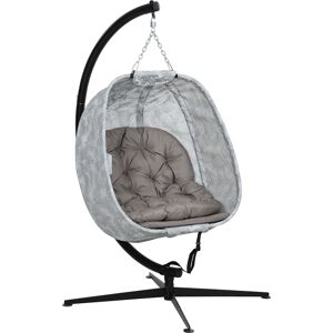 Outsunny Hanging Egg Chair Outdoor Indoor Garden Swing Chair with Folding Basket, Stand, Thickened Cushion for Patio, Balcony, Sand Brown Outsunny Hanging Egg Chair Outdoor Indoor Garden Swing Chair with Folding Basket, Stand, Thickened Cushion for Patio, Balcony, Sand Brown