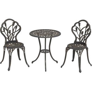 Outsunny 3 Piece Patio Bistro Set for 2, Outdoor Aluminium Garden Table and Chairs with Umbrella Hole for Balcony, Bronze Tone Outsunny 3 Piece Patio Bistro Set for 2, Outdoor Aluminium Garden Table and Chairs with Umbrella Hole for Balcony, Bronze Tone