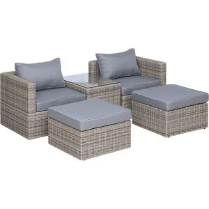 Outsunny 2 Seater Rattan Garden Furniture Set w/ Tall Glass-Top Table Aluminium Frame Plastic Wicker Thick Soft Cushions Outdoor Balcony Sofa, Grey Outsunny 2 Seater Rattan Garden Furniture Set w/ Tall Glass-Top Table Aluminium Frame Plastic Wicker Thick Soft Cushions Outdoor Balcony Sofa, Grey
