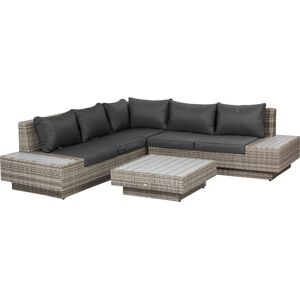 Outsunny 5-Seater Rattan Garden Furniture Outdoor Sectional Corner Sofa and Coffee Table Set Conservatory Wicker Weave w/ Armrest Cushions, Light Grey Outsunny 5-Seater Rattan Garden Furniture Outdoor Sectional Corner Sofa and Coffee Table Set Conservatory Wicker Weave w/ Armrest Cushions, Light Grey
