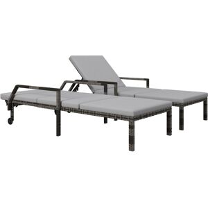 Outsunny Outdoor PE Rattan Sun Lounger Set of 2, Wicker Chaise Recliner Garden Chair with 5-Level Adjustable Backrest and 2 Wheels, Grey Aosom UK Outsunny Outdoor PE Rattan Sun Lounger Set of 2, Wicker Chaise Recliner Garden Chair with 5-Level Adjustable Backrest and 2 Wheels, Grey Aosom UK