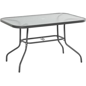 Outsunny Glass Top Garden Table Curved Metal Frame w/ Parasol Hole 4 Legs Outdoor Balcony Sturdy Friends Family Dining Table -Grey Aosom UK Outsunny Glass Top Garden Table Curved Metal Frame w/ Parasol Hole 4 Legs Outdoor Balcony Sturdy Friends Family Dining Table -Grey Aosom UK