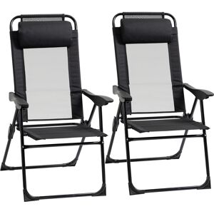 Outsunny Set of 2 Portable Folding Recliner Outdoor Patio Chaise Lounge Chair with Adjustable Backrest, Black Outsunny Set of 2 Portable Folding Recliner Outdoor Patio Chaise Lounge Chair with Adjustable Backrest, Black