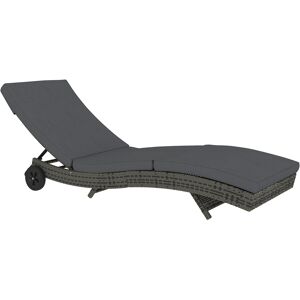 Outsunny Patio Wicker Chaise Lounge Chair, Outdoor PE Rattan Sun Lounger with Adjustable Backrest and 2 Wheels, Dark Grey Outsunny Patio Wicker Chaise Lounge Chair, Outdoor PE Rattan Sun Lounger with Adjustable Backrest and 2 Wheels, Dark Grey