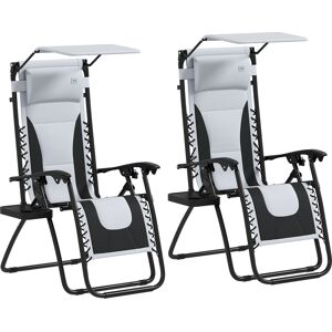 Outsunny Zero Gravity Lounger Chair Set of 2, Folding Reclining Patio Chair with Shade Cover, Cup Holder for Poolside, Camping, Light Grey Outsunny Zero Gravity Lounger Chair Set of 2, Folding Reclining Patio Chair with Shade Cover, Cup Holder for Poolside, Camping, Light Grey