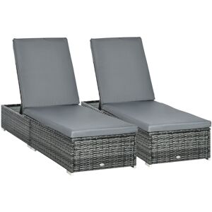 Outsunny PE Rattan Sun Loungers set of 2 w/ Cushion, 2 Pcs Garden Sunbed Furniture w/ 5-Level Backrest, Reclining Patio Wicker Bed Chair, Grey Outsunny PE Rattan Sun Loungers set of 2 w/ Cushion, 2 Pcs Garden Sunbed Furniture w/ 5-Level Backrest, Reclining Patio Wicker Bed Chair, Grey