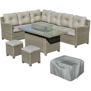 Outsunny 8-Seater Outdoor PE Rattan Sofa Set Conversation Set w/ Fire Pit Table, L-Shape Sofa, Footstool, Olefin Cushions and Furniture Cover Outsunny 8-Seater Outdoor PE Rattan Sofa Set Conversation Set w/ Fire Pit Table, L-Shape Sofa, Footstool, Olefin Cushions and Furniture Cover