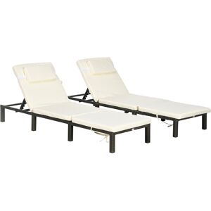 Outsunny Rattan Sun Loungers Set of 2 with 5-Level Adjustable Backrest, Wicker Lounge Chairs with Padded Cushion and Headrest for Outdoor, Poolside, Garden, Cream White Outsunny Rattan Sun Loungers Set of 2 with 5-Level Adjustable Backrest, Wicker Lounge Chairs with Padded Cushion and Headrest for Outdoor, Poolside, Garden, Cream White