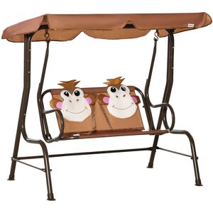 Outsunny 2-Seat Kids Canopy Swing, Children Outdoor Patio Lounge Chair, for Garden Porch, with Adjustable Awning, Seat Belt, Monkey Pattern, Coffee Outsunny 2-Seat Kids Canopy Swing, Children Outdoor Patio Lounge Chair, for Garden Porch, with Adjustable Awning, Seat Belt, Monkey Pattern, Coffee