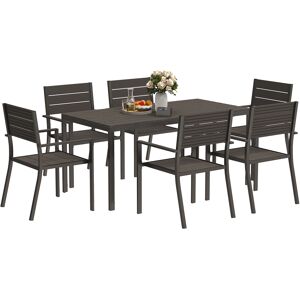 Outsunny 7 Piece Garden Furniture Set, 160 x 80 cm Rectangle Table and 6 Stackable Chairs Set, Outdoor Dining Set for Balcony, Deck, Dark Brown Outsunny 7 Piece Garden Furniture Set, 160 x 80 cm Rectangle Table and 6 Stackable Chairs Set, Outdoor Dining Set for Balcony, Deck, Dark Brown