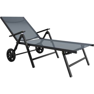 Outsunny Folding Sun Lounger with Wheels, 5-Position Adjustable Garden Chaise Lounge Sunbed with Armrests, Metal Frame Outdoor Portable Reclining Chair for Beach, Porch, Grey Outsunny Folding Sun Lounger with Wheels, 5-Position Adjustable Garden Chaise Lounge Sunbed with Armrests, Metal Frame Outdoor Portable Reclining Chair for Beach, Porch, Grey