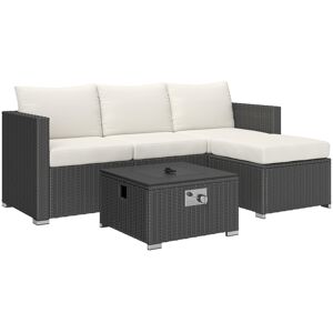 Outsunny Five Piece Rattan Garden Furniture Set with Gas Fire Pit Table and Footstool - Black and Cream White Outsunny Five Piece Rattan Garden Furniture Set with Gas Fire Pit Table and Footstool - Black and Cream White