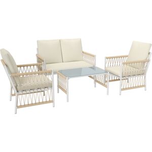 Outsunny 4 Piece Rattan Garden Furniture Set, 4 Seater Wicker Patio Conversation Set with 2 Armchairs, Loveseat, Glass Top Coffee Table and Cushions for Outdoor, Balcony, Khaki Outsunny 4 Piece Rattan Garden Furniture Set, 4 Seater Wicker Patio Conversation Set with 2 Armchairs, Loveseat, Glass Top Coffee Table and Cushions for Outdoor, Balcony, Khaki