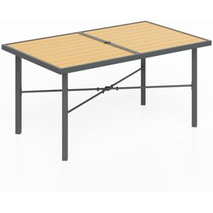 Outsunny Garden Table for 6, Outdoor Dining Table with 5cm Umbrella Hole, Wood Effect Top, Rust Resistant Frame, for Patio, Balcony, Terrace, 150 x 90 cm Outsunny Garden Table for 6, Outdoor Dining Table with 5cm Umbrella Hole, Wood Effect Top, Rust Resistant Frame, for Patio, Balcony, Terrace, 150 x 90 cm