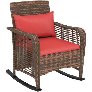 Outsunny Garden Rocking Chair, Outdoor Rattan Rocker Lounge Chair with Seat and Back Cushions, Patio Armchair Seat with All-weather Wicker, Steel Frame for Porch Balcony, Red Outsunny Garden Rocking Chair, Outdoor Rattan Rocker Lounge Chair with Seat and Back Cushions, Patio Armchair Seat with All-weather Wicker, Steel Frame for Porch Balcony, Red