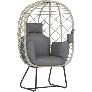 Outsunny Rattan Egg Chair Outdoor Indoor Wicker Chair with Thickened Cushion, Headrest, Cup Holder, Metal Frame for Patio, Balcony, Grey Outsunny Rattan Egg Chair Outdoor Indoor Wicker Chair with Thickened Cushion, Headrest, Cup Holder, Metal Frame for Patio, Balcony, Grey