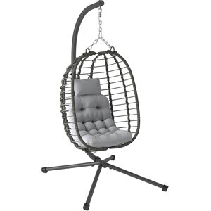 Outsunny Rattan Hanging Egg Chair, Foldable Wicker Hammock Swing Chair with Cushion, Stand, Adjustable Height, Head Pillow, Steel Frame for Garden Patio Indoor Outdoor, Light Grey Outsunny Rattan Hanging Egg Chair, Foldable Wicker Hammock Swing Chair with Cushion, Stand, Adjustable Height, Head Pillow, Steel Frame for Garden Patio Indoor Outdoor, Light Grey