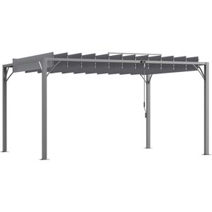 Outsunny 4 x 3(m) Outdoor Pergola with Retractable Roof, Aluminium Louvered Patio Gazebo Canopy for Lawn Garden Patio, Grey Outsunny 4 x 3(m) Outdoor Pergola with Retractable Roof, Aluminium Louvered Patio Gazebo Canopy for Lawn Garden Patio, Grey