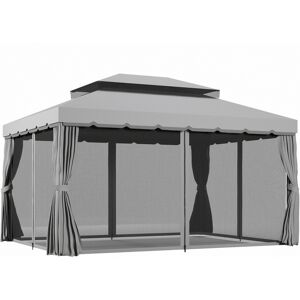 Outsunny 3 x 4m Retractable Roof Gazebo, Metal Garden Pergola with Canopy Shelter, Nets and Curtains for Garden and Deck, Light Grey Aosom UK Outsunny 3 x 4m Retractable Roof Gazebo, Metal Garden Pergola with Canopy Shelter, Nets and Curtains for Garden and Deck, Light Grey Aosom UK