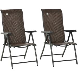 Outsunny Set of 2 Outdoor Wicker Folding Chairs, Patio PE Rattan Dining Armrests Chair set with Adjustable Backrest, for Outdoors, Camping, Red Brown Outsunny Set of 2 Outdoor Wicker Folding Chairs, Patio PE Rattan Dining Armrests Chair set with Adjustable Backrest, for Outdoors, Camping, Red Brown