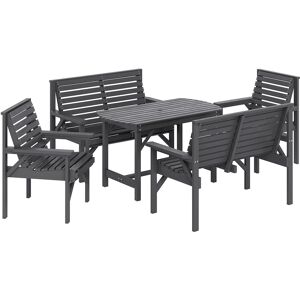 Outsunny 5 Piece Wooden Garden Dining Set for 6, Outdoor Conversation Set with 2 Armchairs, 2 Loveseats and Dining Table with Umbrella Hole for Patio, Balcony, Grey Outsunny 5 Piece Wooden Garden Dining Set for 6, Outdoor Conversation Set with 2 Armchairs, 2 Loveseats and Dining Table with Umbrella Hole for Patio, Balcony, Grey