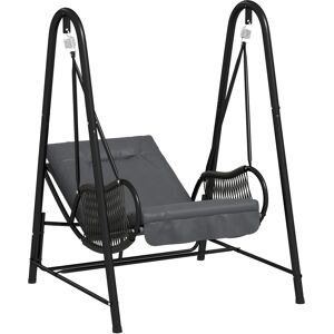 Outsunny Rattan Swing Chair, Outdoor Garden Hanging Swing Seat with Stand and Seat Cushion, Porch Hanging Chair for Balcony, Garden, Deck, Dark Grey Outsunny Rattan Swing Chair, Outdoor Garden Hanging Swing Seat with Stand and Seat Cushion, Porch Hanging Chair for Balcony, Garden, Deck, Dark Grey