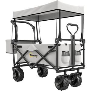 Outsunny Folding Trolley Cart Storage Wagon Beach Trailer 4 Wheels with Handle Overhead Canopy Cart Push Pull for Camping, Grey Outsunny Folding Trolley Cart Storage Wagon Beach Trailer 4 Wheels with Handle Overhead Canopy Cart Push Pull for Camping, Grey