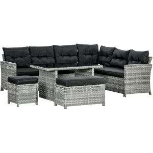 Outsunny 5-Piece Rattan Patio Furniture Set with Corner Sofa, Footstools, Glass Coffee Table, Cushions, Mixed Grey Outsunny 5-Piece Rattan Patio Furniture Set with Corner Sofa, Footstools, Glass Coffee Table, Cushions, Mixed Grey