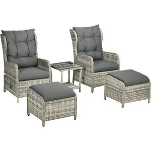 Outsunny 5 Pieces PE Rattan Sun Lounger Set, Outdoor Half-round Wicker Recliner Sofa Bed with Glass Top Two-tier Table and Footstools, Mixed Grey Outsunny 5 Pieces PE Rattan Sun Lounger Set, Outdoor Half-round Wicker Recliner Sofa Bed with Glass Top Two-tier Table and Footstools, Mixed Grey