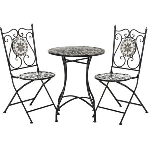 Outsunny 3 Pcs Mosaic Tile Garden Bistro Set Outdoor Seating w/ Table 2 Folding Chairs Set Metal Frame Elegant Scrolling Indoor Patio Balcony Outsunny 3 Pcs Mosaic Tile Garden Bistro Set Outdoor Seating w/ Table 2 Folding Chairs Set Metal Frame Elegant Scrolling Indoor Patio Balcony