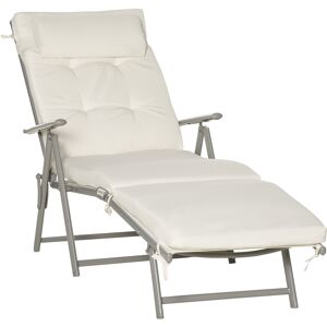 Outsunny Cream White Foldable Garden Sun Lounger with Pillow - Sun Lounger Outsunny Cream White Foldable Garden Sun Lounger with Pillow - Sun Lounger