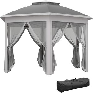 Outsunny 3 x 4m Garden Gazebo Hexagon Pop Up Party Tent Canopy Double Roof Instant Shelter with Netting and Carry Bag for Outdoor Patio, Dark Grey Outsunny 3 x 4m Garden Gazebo Hexagon Pop Up Party Tent Canopy Double Roof Instant Shelter with Netting and Carry Bag for Outdoor Patio, Dark Grey