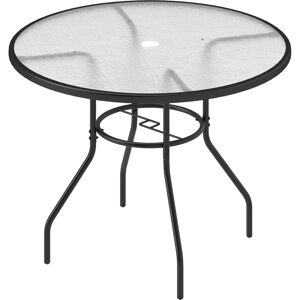 Outsunny 100 cm Round Dining Table with Parasol Hole, Outdoor Coffee End Side Table with Tempered Glass Top, Steel Frame for Garden, Black Outsunny 100 cm Round Dining Table with Parasol Hole, Outdoor Coffee End Side Table with Tempered Glass Top, Steel Frame for Garden, Black