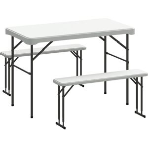 Outsunny 3 Piece 4ft Folding Picnic Table and Bench Set, Portable HDPE Camping Table and Chairs with Carrying Handle for Indoor Outdoor, Dining, Camping, Picnic, BBQ, Party, Light Grey Outsunny 3 Piece 4ft Folding Picnic Table and Bench Set, Portable HDPE Camping Table and Chairs with Carrying Handle for Indoor Outdoor, Dining, Camping, Picnic, BBQ, Party, Light Grey