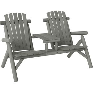 Outsunny Wood Patio Chair Bench 2 Seats w/ Centre Coffee Table, Garden Bench, Grey Outsunny Wood Patio Chair Bench 2 Seats w/ Centre Coffee Table, Garden Bench, Grey
