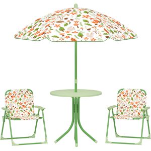 AIYAPLAY 4 Pieces Kids Garden Table and Chair Set with Adjustable Parasol, Folding Chairs, Table, Fox Pattern, Green AIYAPLAY 4 Pieces Kids Garden Table and Chair Set with Adjustable Parasol, Folding Chairs, Table, Fox Pattern, Green