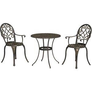 Outsunny 3 Piece Patio Bistro Set for 2, Outdoor Aluminium Garden Table and Chairs with Adjustable Footpads for Balcony, Garden and Patio, Bronze Tone Outsunny 3 Piece Patio Bistro Set for 2, Outdoor Aluminium Garden Table and Chairs with Adjustable Footpads for Balcony, Garden and Patio, Bronze Tone