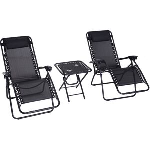 Outsunny 3-Piece Black Folding Table and Chairs Set with Cup Holders - Zero Gravity Reclining for Garden, Yard & Pool Aosom UK Outsunny 3-Piece Black Folding Table and Chairs Set with Cup Holders - Zero Gravity Reclining for Garden, Yard & Pool Aosom UK