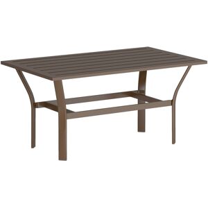 Outsunny Metal Garden Coffee Table, Rectangular Outdoor Side Table with Slatted Tabletop, Foot Pads for Outside, Garden, Balcony, Porch, 91.5 x 55 x 45cm, Brown Outsunny Metal Garden Coffee Table, Rectangular Outdoor Side Table with Slatted Tabletop, Foot Pads for Outside, Garden, Balcony, Porch, 91.5 x 55 x 45cm, Brown