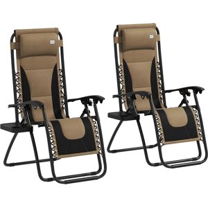 Outsunny Foldable Reclining Garden Chair Set of 2, Zero Gravity Chairs with Padded Seat, Cup Holder, Adjustable Backrest, Pillow, Coffee Outsunny Foldable Reclining Garden Chair Set of 2, Zero Gravity Chairs with Padded Seat, Cup Holder, Adjustable Backrest, Pillow, Coffee