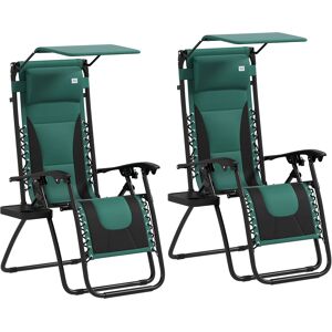 Outsunny Zero Gravity Lounger Chair Set of 2, Folding Reclining Patio Chair with Shade Cover, Cushion and Headrest for Poolside, Camping, Green Outsunny Zero Gravity Lounger Chair Set of 2, Folding Reclining Patio Chair with Shade Cover, Cushion and Headrest for Poolside, Camping, Green